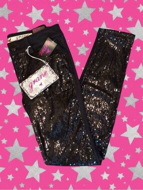 Vintage Grane NWT Y2K Retro Glam Indie Sleaze Festival Black Sequin Pants Size 5